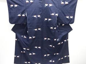 抽象枝花模様織り出し手織り紬着物